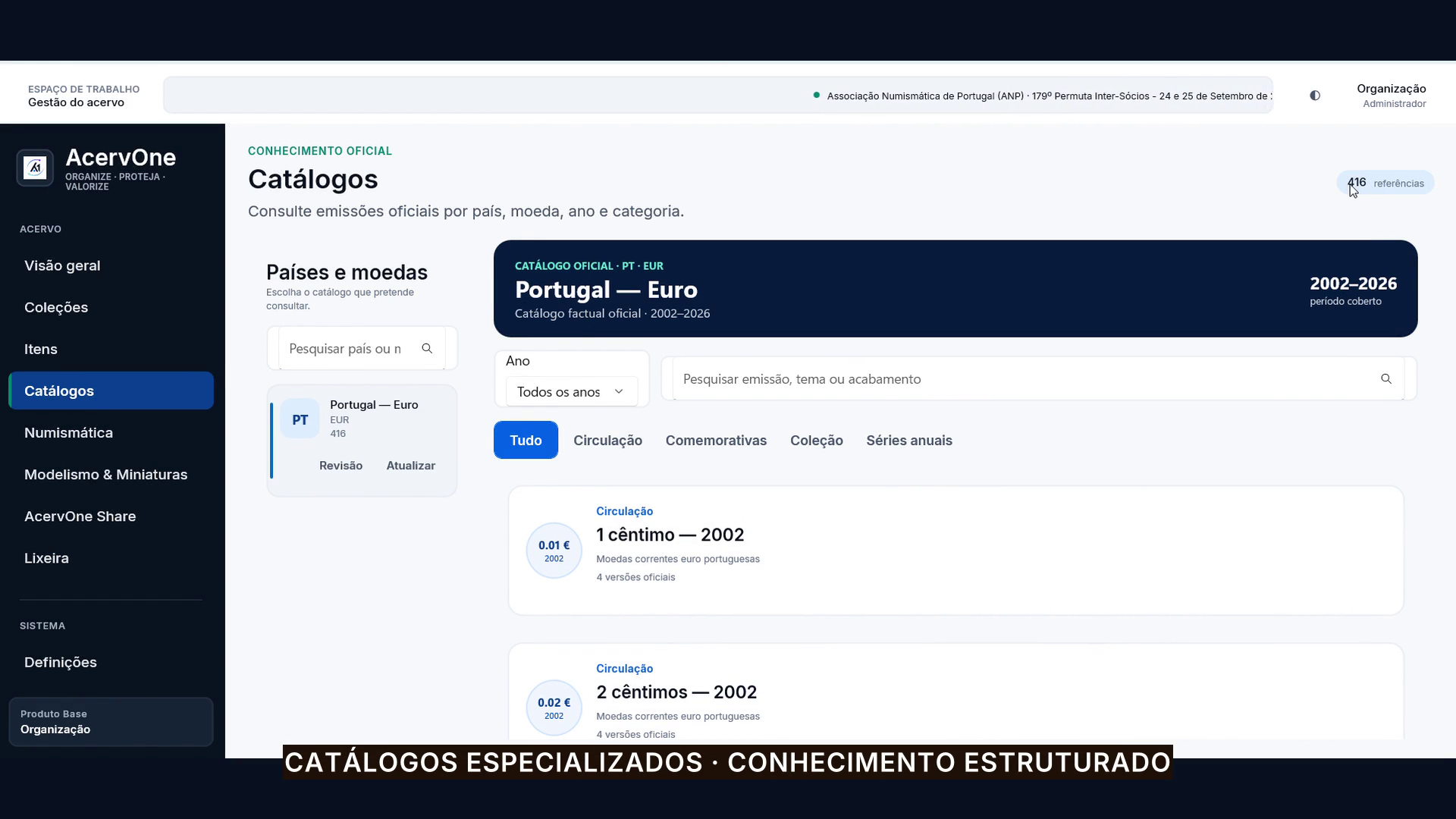 Catálogo especializado atual do AcervOne